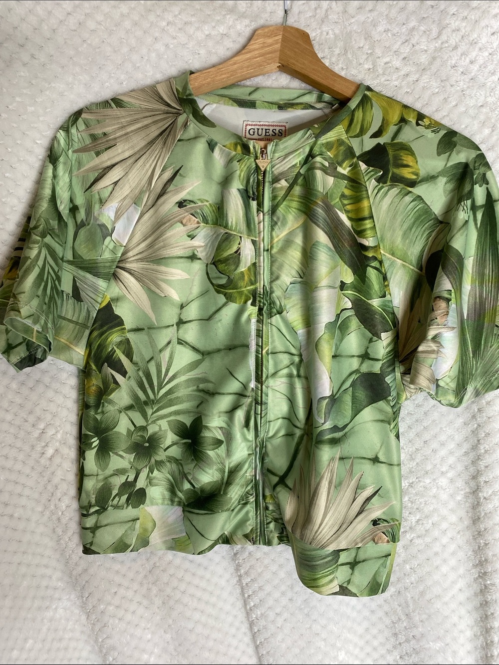 GUESS Jungle Green Tropical Zip Active Top